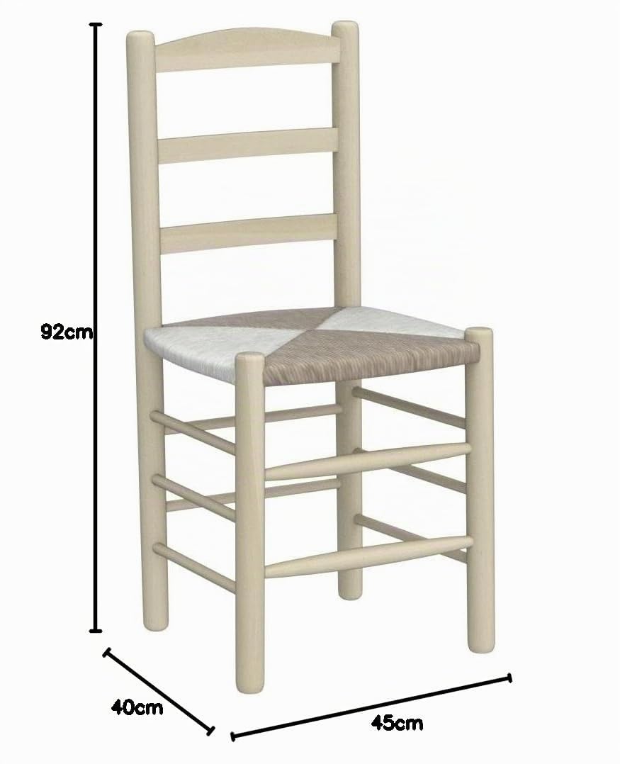 Silla Torneado Circular Asiento Tejido con Enea. Madera al Natural para Posterior Pintado. 45x40cm, Altura Asiento 45cm, Altura Total 92cm