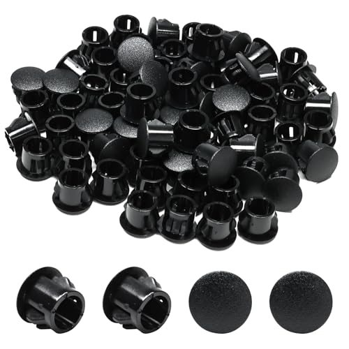 Image of 60PCS 3 /8 In /10 mm Plastic Hole Plugs Black, Flush Type Panel Plugs Snap in Locking Hole Tube Plug Knockout Seal Steel Furniture Cabinet Fencing Post Pipe Insert End Caps