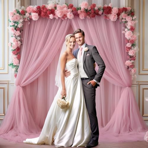 Image of 2pcs Backdrop Decoration Net Tulle Large Size, Nylon Made, Reusable, Soft, Wrinkled Free, 8 x 5 ft Each, Cabana Tent Party Decoration Items for Birthday, Anniversary (Baby Pink)