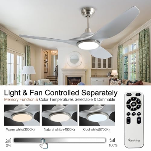 Image of 52 Inch DC Motor 3 Blade Modern Silver Ceiling Fan with Light and Remote