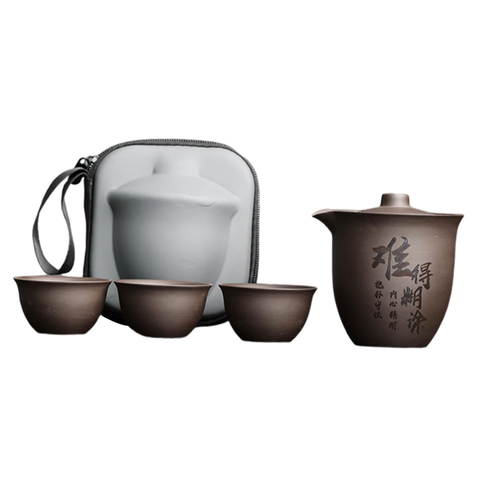 Garende Travel Porcelain Tea Pot Set with Carrying Bag Elegant Kungfu Teapot Set for Picnics Home Office, Nan De