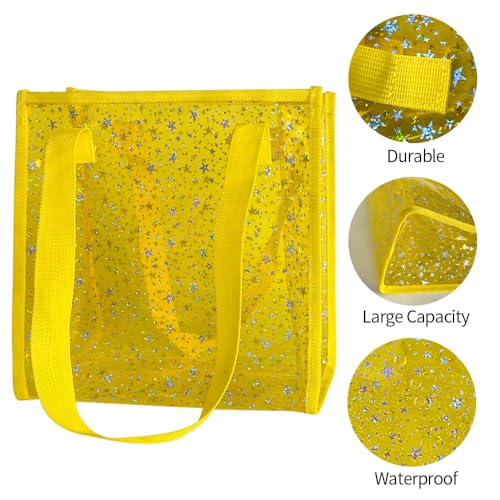 Transparent Tote Bag with Stars Pattern Print, Large Capacity Shopping Bag, Reusable Bag 10 x 9.8×3.9 inches4