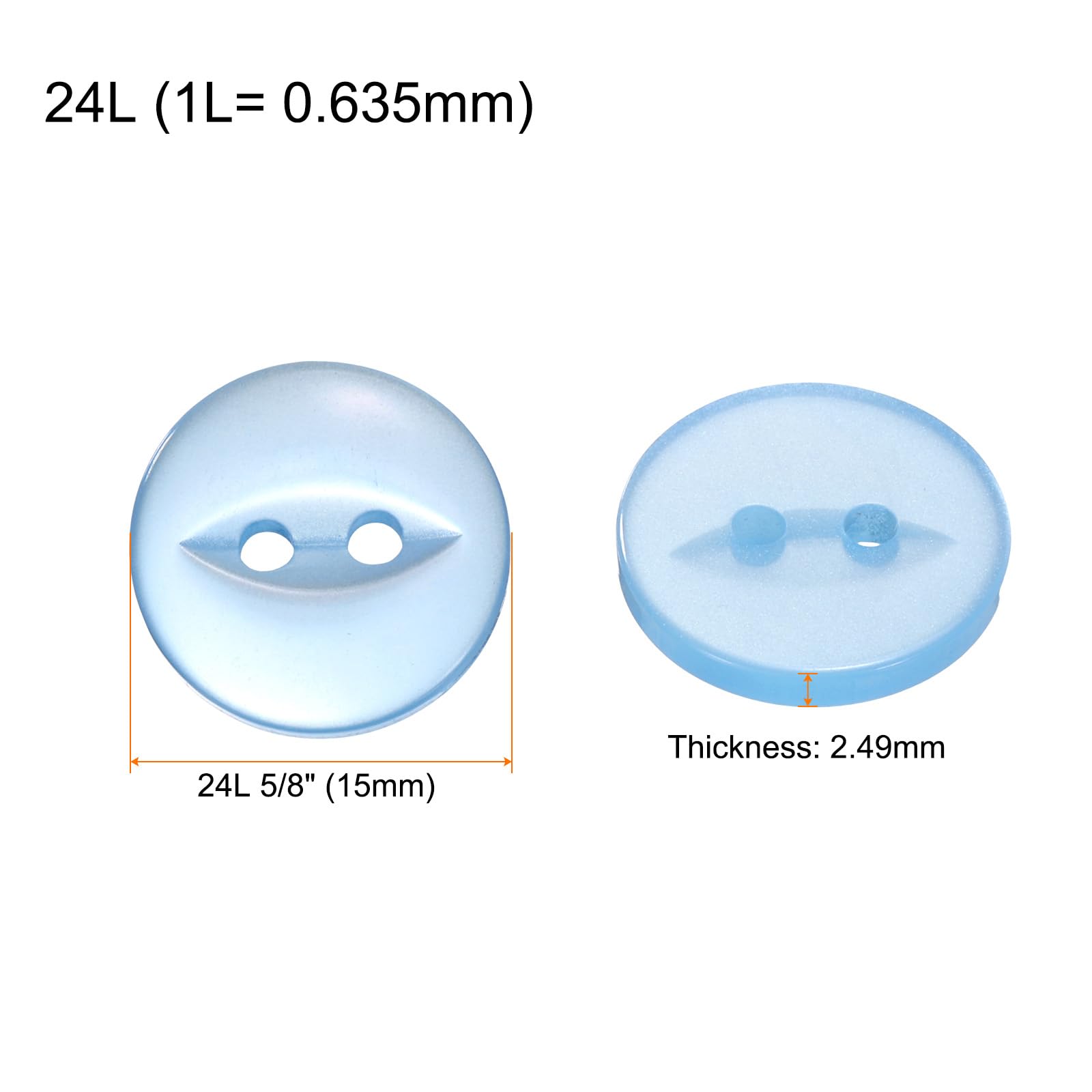 HARFINGTON 12 botones de costura redondos de 24 L, color azul cielo, 15 mm, resina de 2 agujeros, botón de repuesto para manualidades, decoración, pantalones, vestidos, faldas, ropa, botones de cierre