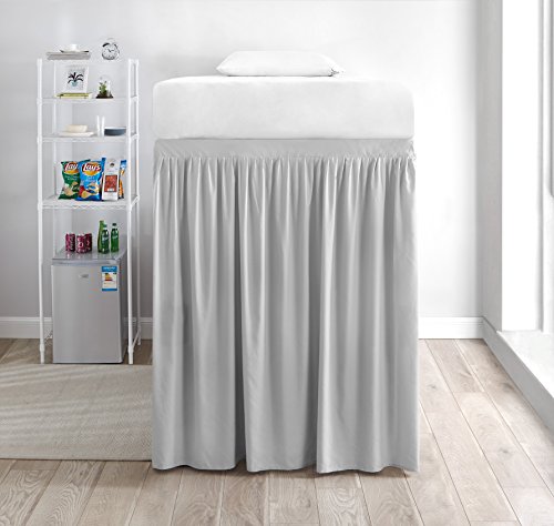 Extended Dorm Sized Bed Skirt Panel with Ties (1 Panel) - Glacier Gray (for Raised or lofted beds)