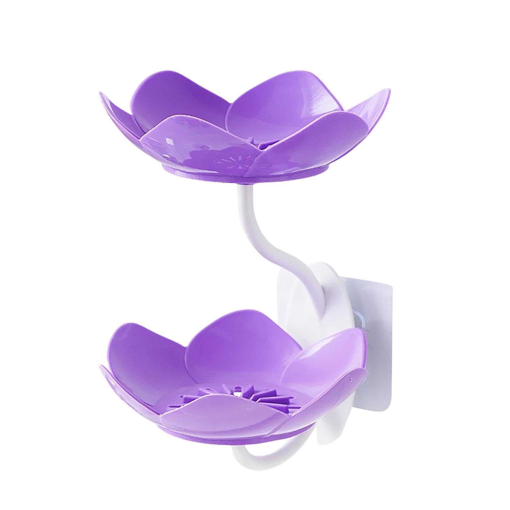 Lotus Shape Double Layer Soap Dish Holder Wall Mounted Adhesive Tray Self Draining Bathroom Shower Caddy for Shampoo