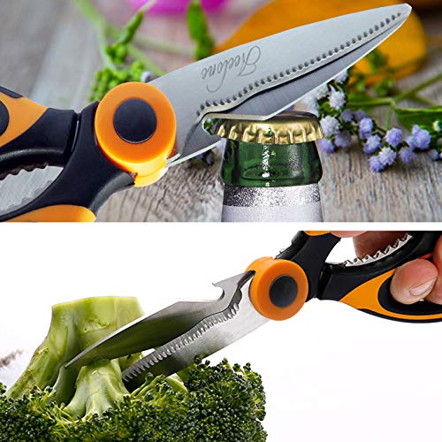 Kitchen Shears, Acelone Premium Heavy Duty Shears Ultra Sharp Stainless Steel Multi-function Kitchen Scissors for Chicken/Poultry/Fish/Meat/Vegetables/Herbs/BBQ… (Orange black)