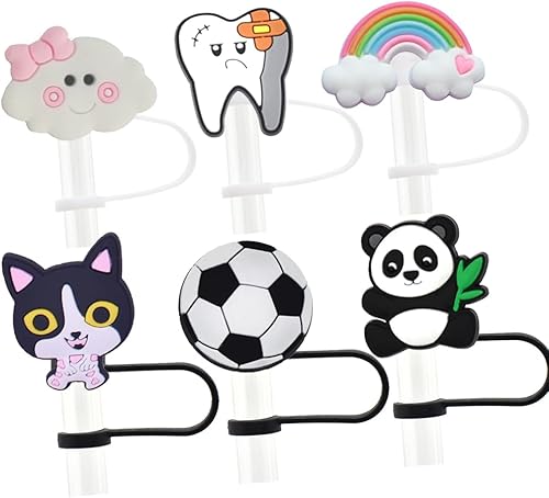 Miniatura 3 de 50 fundas de paja de 0.32 pulgadas, a prueba de polvo, lindas cubiertas reutilizables para popotes, cubierta de paja de PVC para vasos de