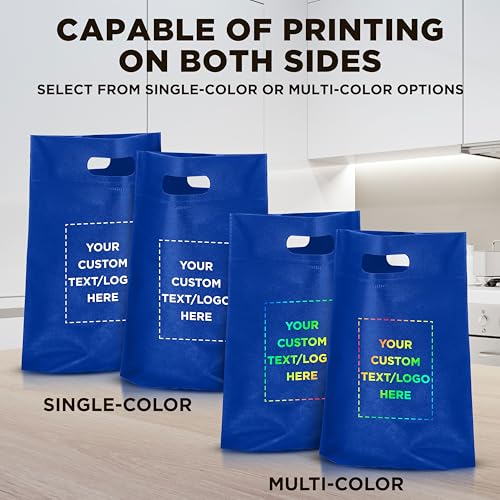 DISCOUNT PROMOS Custom Non-Woven Exhibition Tote Bags Set of 50, Personalized Bulk Pack - Perfect for Shopping, Grocery, Beach, Picnic - Blue 11\"X14\"2.5\", Die-cut Handles - Thumbnail 6