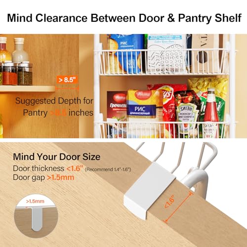 Image of Delamu Large Over the Door Pantry Organizer, 6-Tier Metal Pantry Door Organization and Storage for Easy Install, Hanging Spice Rack Seasoning Shelves for Cabinet & Kitchen, D6.7xW17.5xH53.7 in, White