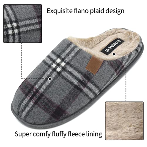Coface Mens Grey Flano Plaid Cozy Memory Foam Scuff Slippers Slip On Warm House Shoes Indoor/Outdoor With Best Arch Surpport Size 9 #TOP2