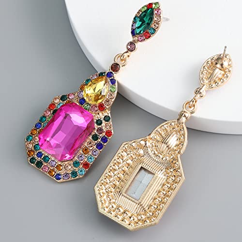 Vintage Rhinestone Dangle Statement Earrings Colorful Long Crystal Dangling Drop Earring for Women Formal Wedding Prom 6