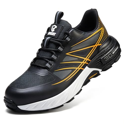 Zapatos de punta de acero para hombres y mujeres, ligeros, cómodos, antideslizantes, de seguridad, para el trabajo, indestructibles, zapatos de seguridad para construcción, 2512 Negro, 11.5 Women/10