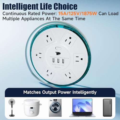image for TP Surge Protector Power Strip,Smart Design Extension Cord,4 Feet Flat