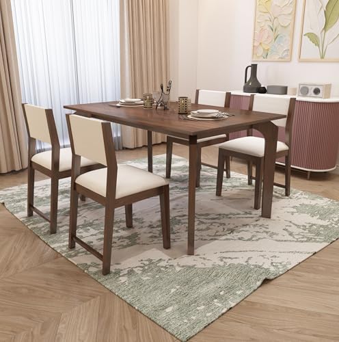 Image of MURALICRAFT Sheesham Wood 45 Inch Dining Table 4 Seater | Four Seater Dinning Table Set with 4 Upholstered Dining Chairs | Chair: Curved Design | Dining Room Sets for Restaurants | Walnut Finish
