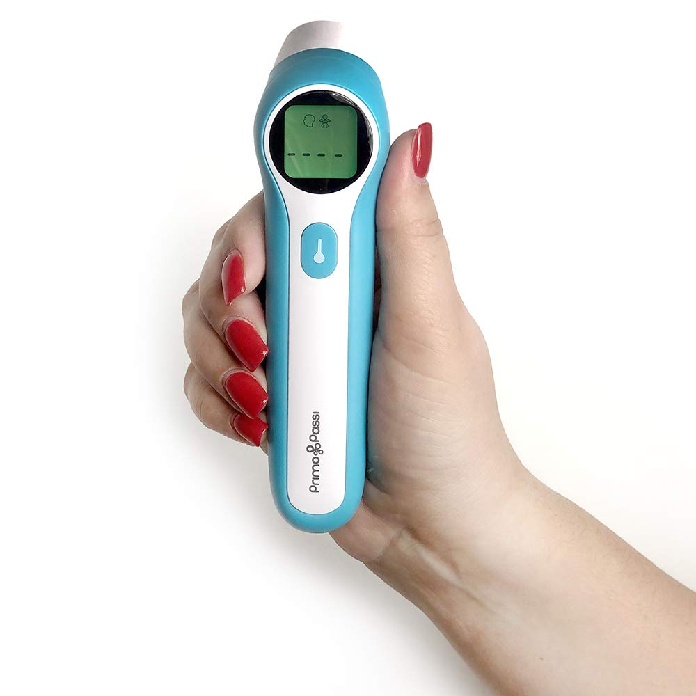 Primo Passi 8-in-1 Forehead & Ear Thermometer for Baby and Adults – Non Contact Infrared Thermometer with Fast Readings, Fever Alert, °F/°C Switch,
