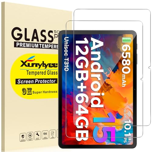 XunyLyee 10.1 Inch Android 16 15 14 Tablet Screen Protector for DOOGEE Tab A9/ DOOGEE Tab A9 Pro 10 Inch Tablet 2025, 9H Hardness Tempered Glass Film, 2 Pack