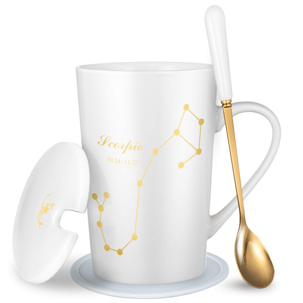 Fullcci-15oz Birthday Gift Creative Constellation Scorpio Coffee Mug Set Capacity Upgrade Tea Cup for Cocoa Water Milk Juice (Scorpio-White)