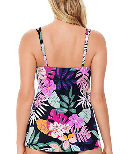 Swim Solutions Top de tanquíni feminino com costura de princesa Hi-Lo, Decoração floral, 12