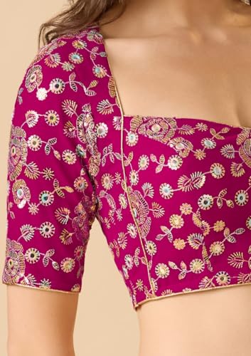 Image of SALWAR STUDIO Georgette Sweetheart Neck Readymade Blouse with Embellishment