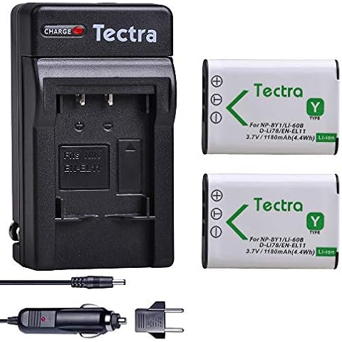 Tectra 2-Pack Battery and Charger Kit for NP-BY1 EN-EL11 LI-60B D-Li78 Compatible with Nikon Coolpix S550 S560 Sony Action Cam Mini HDR-AZ1VR AZ1 AZ1V AZ1VR Olympus FE-370 Cover