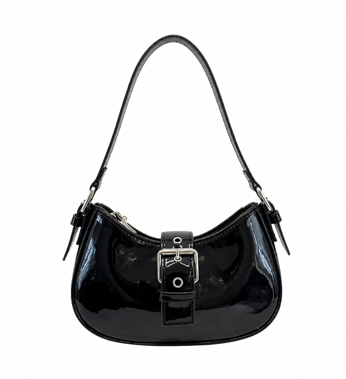 Korean Style Leather Shoulder Bag with Buckle Glossy Finish Crossbody Purse for Daily Use Travel & Shopping Phone Purse with Adjustable Strap Lightweight Trendy Bag for Girls (black-image-31