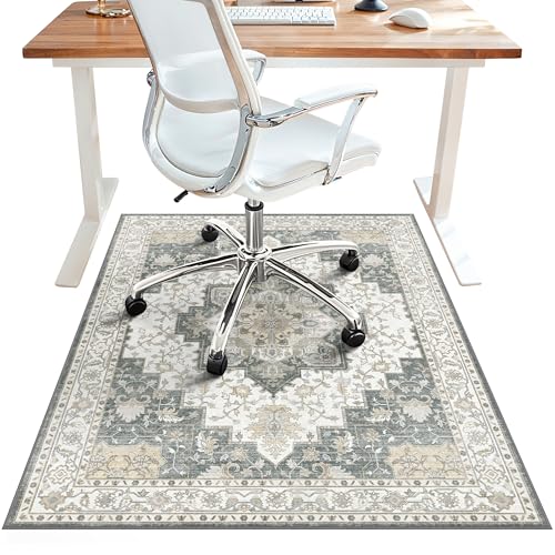 Bürostuhl-Matte für Hartholzfliesenböden, Untertisch-Teppichschutz zum Rollen von Computerstuhl, maschinenwaschbar, rutschfest, 0,6 cm dick, niedriger Flor, dünne Vinyl-Bodenmatte, 91,4 x 121,9 cm