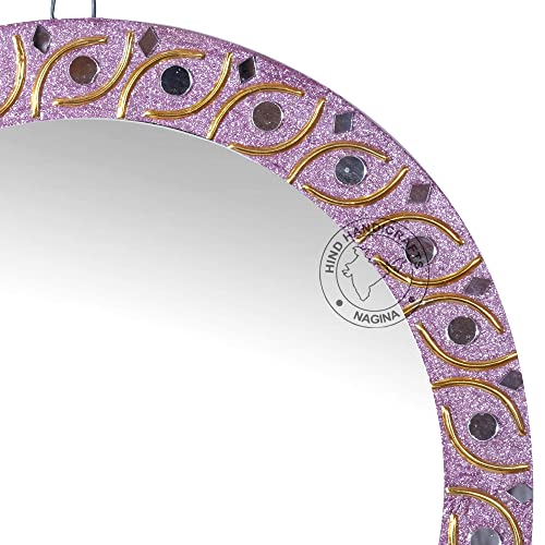 Image of Round Wall Mirror - Rustic Accent Mirror for Bathroom, Entry, Dining Room, & Living Room, Metal Round Mirror with Thin Wooden Frame, Purple, 16 inch x 16 inch