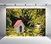 BELECO 1.5x1m Stoff-Hundehütte für den Garten im Freien, Hintergrund für Fotografie, Hundehütte aus Holz mit rotem Dach, grünem Gras, Wiese, Bäumen, Hintergrund für Geburtstagsparty-Dekorationen