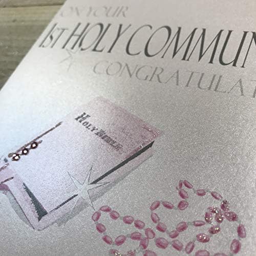 WHITE COTTON CARDS Pink Bible, On Your 1st Congratulations Handmade Girls Holy Communion Card, N88