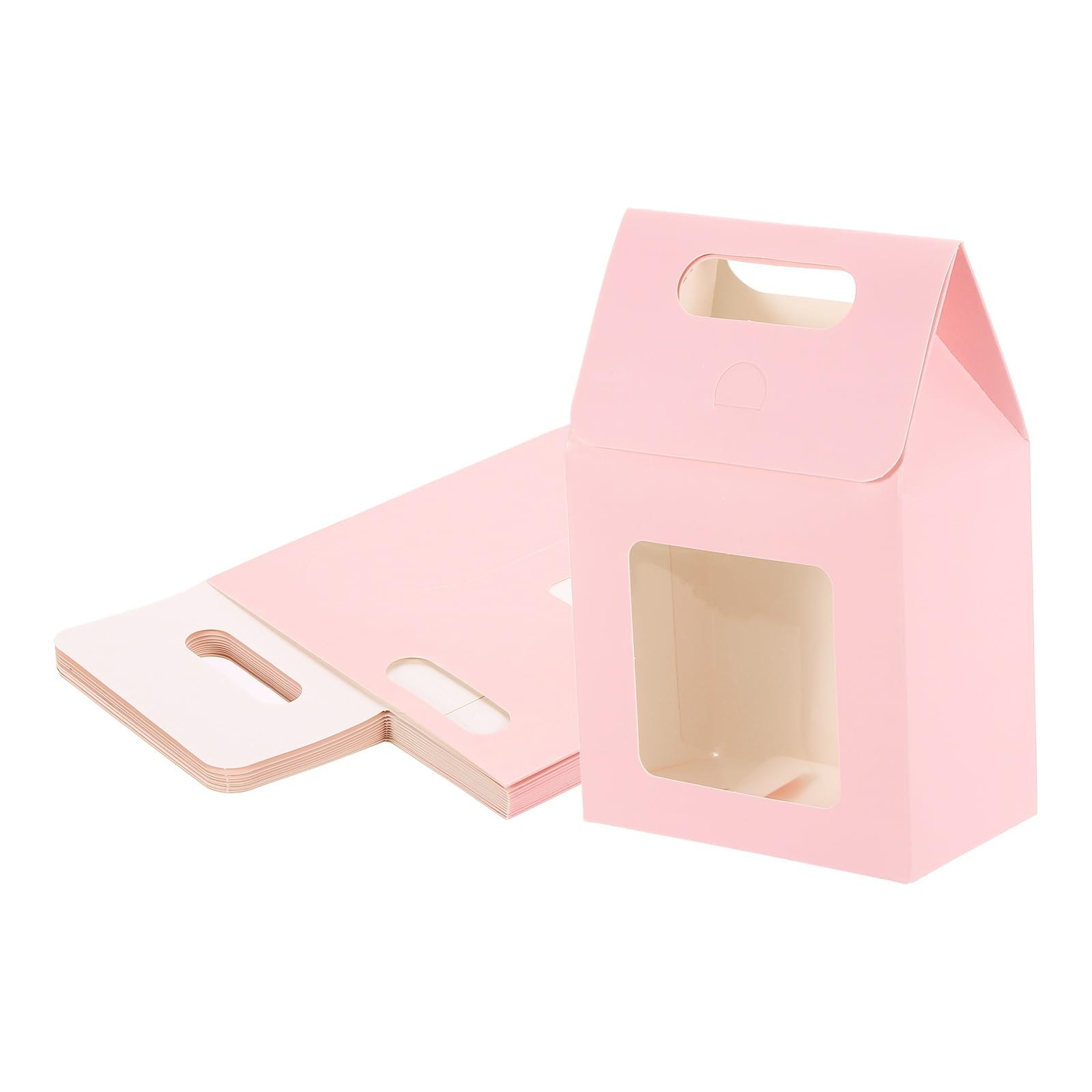 sourcing map 12Pcs Kraft Paper Bags, Gift Boxes with Clear Window and Handle, Stand Up Favor Treat Boxes for Candy, Cookies, Party Store, Packaging, Wedding, Pink