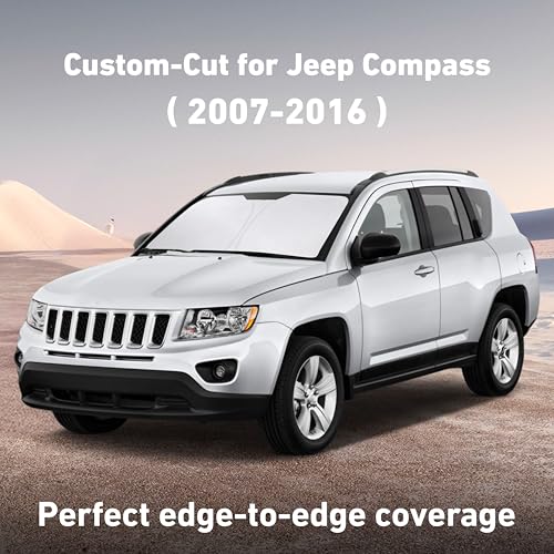 Image of EcoNour Windshield Sunshade Compatible for Jeep Compass 2007-2014 2015 2016, Sun Visor for Front Windshield & Window Sun Shade Cover, UV Heat Blocker & Protector, Car Accessories