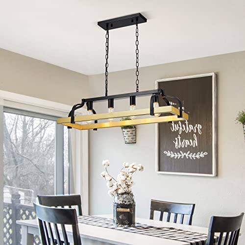 Lustre cuisine îlot central noir suspension rustique rectangulaire E27 - 4