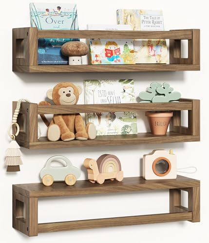 Image of TidyCorner Upgraded Thick Floating Shelves, Solid Wood Bookshelf for Wall, Floating Book Shelves Use as Wall Shelves for Bedroom, Kids Room, Nursery, Books, Spice Rack & Decor – Dark Walnut Brown