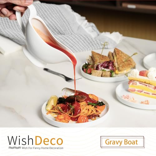 WishDeco White Gravy Boat 6.8 oz Ceramic Gravy Jug - Image 3