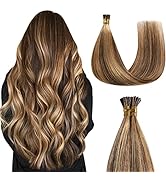 Sunya I Tip Hair Extensions Human Hair Brown 18 Inch Dark Brown Highlight Caramel Blonde Pre Bond...
