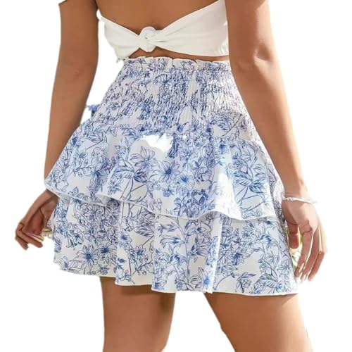 European and American Cross-Border Waist-Wrapped Flower Layered high-Waisted Ruffle Hem Skirt Bohemian Vacation Skirt