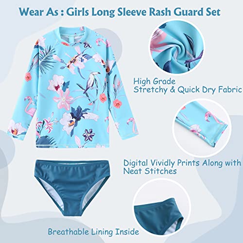 Image of Girls 3 Piece Swimsuits Set Long Sleeve Rash Guard Tankini Bathing Suits for Girls Beach Swimwear Set 3-16 Years