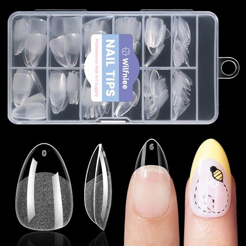 Wilfniee Short Almond Nail Tips: 240PCS Soft Gel Pre-Shaped Acrylic Fake Almond Nail Tips, 12 Sizes Full Cover Clear Press on Nails for Girls Women Nail Art Design