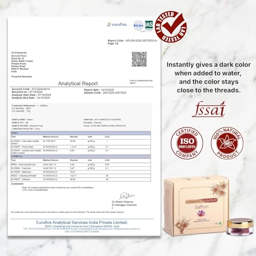Image of Crimson Gold Kashmiri Mongra Saffron, 0.5g | Pure Kesar (Grade-1) for Rich Aroma & Colour | 100% Natural & Handpicked Saffron Original | ISO 3632 Tested | No Additives | Pack of 1