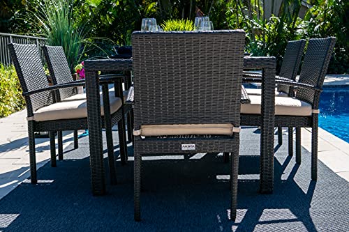 Bari 7-Piece Resin Wicker Outdoor Patio Furniture Dining Set In Espresso Brown W/Dining Table And Six Cushioned Chairs #TOP2