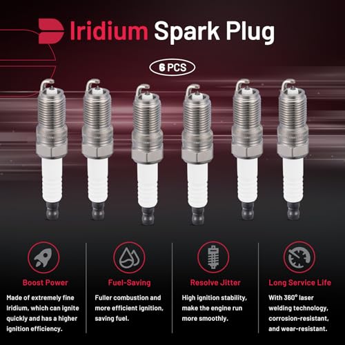 Image of BDFHYK 97287 Iridium Spark Plugs Compatible with Chevy Malibu Cavalier Escape Mustang Taurus Ranger Escort E-Series for Buick Skylark for Mercury Mariner C1500 Navigator ITR5H13 XP104 Set of 6