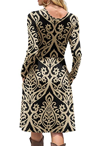 Image of DB MOON Women Casual Long Sleeve Dresses Empire Waist Knee Length Loose Dress with Pockets