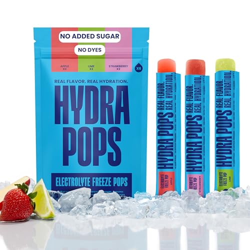 Hydra Pops Electrolyte Freeze Pops Hydration Drinks with Electrolytes Vegan Gluten Free No Added Sugars 200mg+ Electrolytes 6-Pack Variety