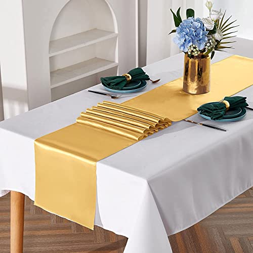16 Pack Gold Satin Table Runners 12 X 108 Inches Satin Silk Table Runner For Rectangle Round Tables Wedding Birthday Parties Banquets Thanksgiving Christmas Graduations Decoration #TOP5