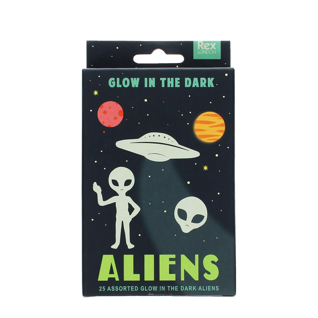 Rex London Green Glow In The Dark Stick-On Shapes (Box Of 25) - Aliens