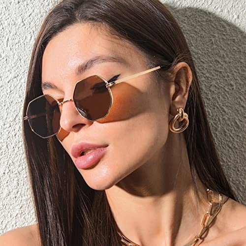 ENTHYI Hexagon Polarized Sunglasses for Women/Men Vintage Octagon Metal Sun Glasses Polygon Glass Square Shades4