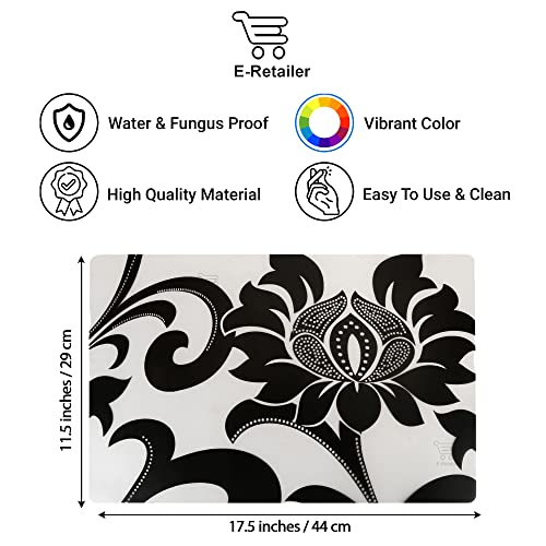 Image of Waterproof PVC Refrigerator Drawer Mats /Multipurpose Mat /Fridge Mats Set of 3 Pc (Floral Black, Size-17.5X11.5 Inch)