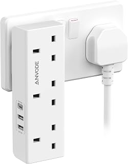 3 Way Plug Adapter with USB, ANVODE Multi Plug Sockets Adaptor with 3 USB (1 Type C), 13A UK 3 Pin Wall Power Extender for Home, Office, Kitchen (White)
