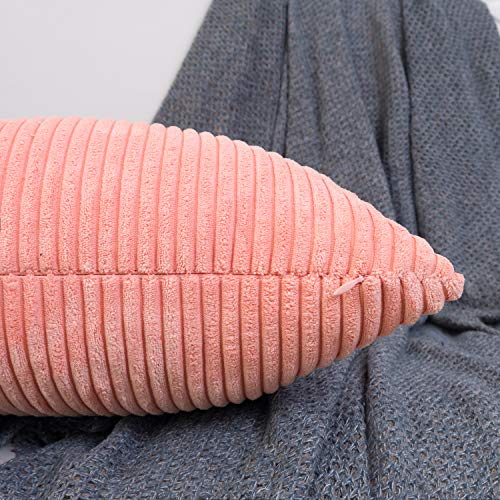 Hwy 50 Coral Pink Decorative Throw Pillow Covers Set 16X16 Inch For Couch Sofa Living Room Bedroom, Corduroy Soft Cozy Solid Square Throw Pillows Cases Cushion Cover Pack Of 2 Striped #TOP3