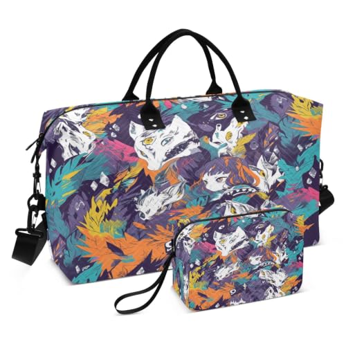 Sac de voyage sport animal dessin animé grand sac à main week-end avec trousse